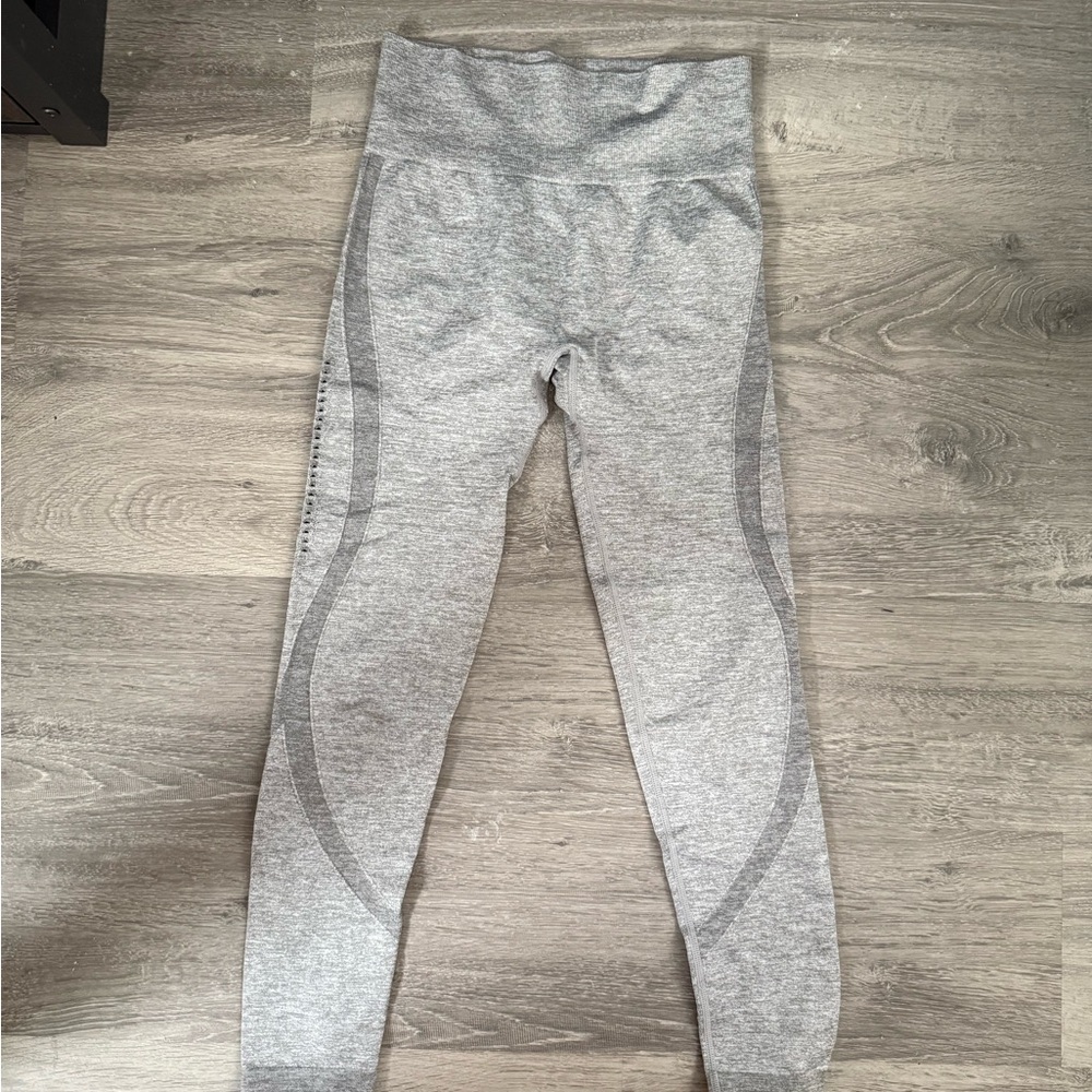 Gray Mesh Panel Leggings High Waist Stretch